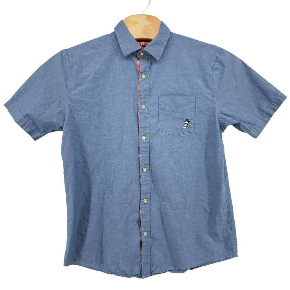 Disney Parks M Chambray Mickey Mouse Embroidered Short Sleeve Button Down Shirt - Picture 2 of 7